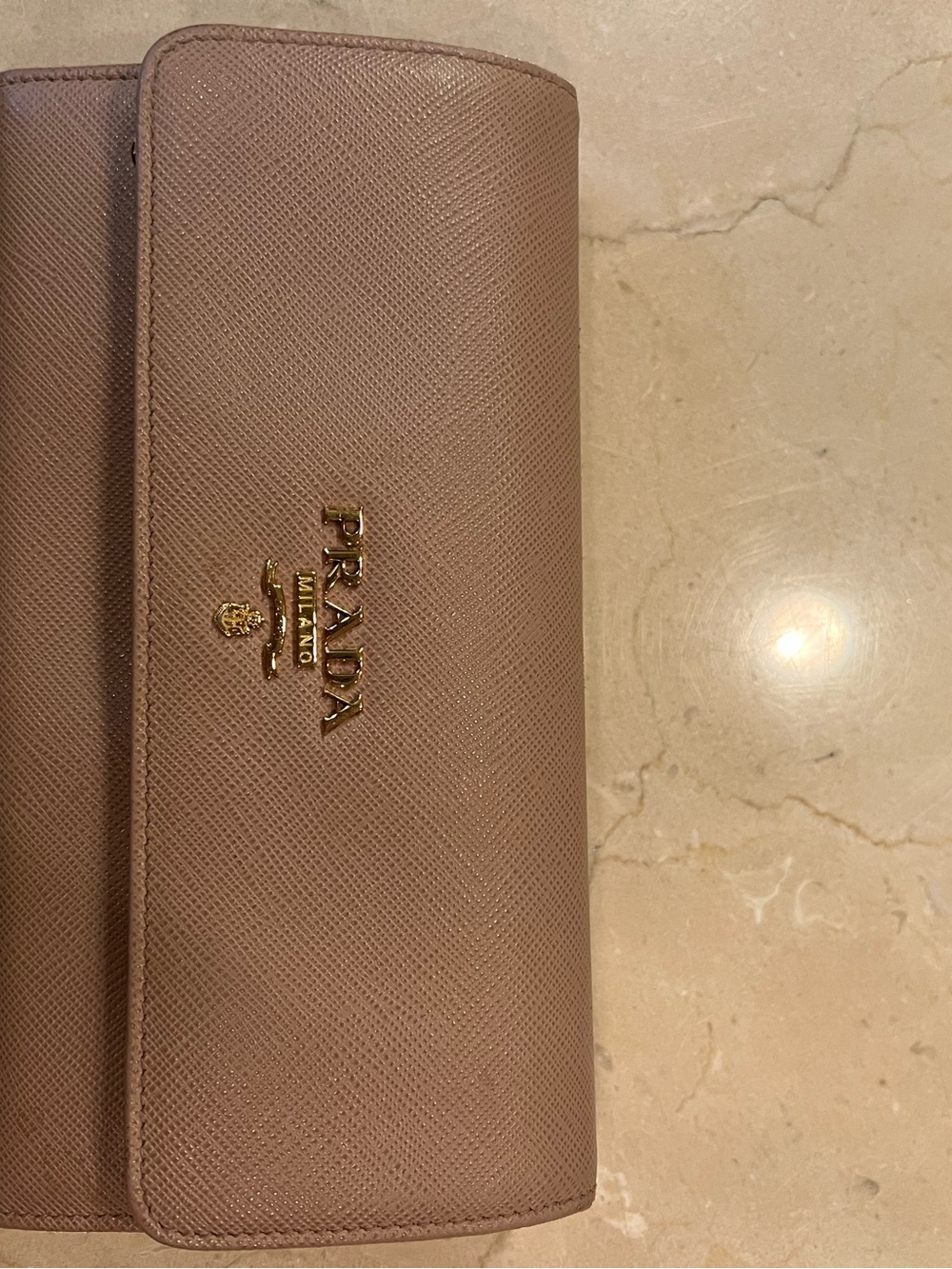 Prada Saffiano Leather Wallet - Dusty Rose with Gold Logo